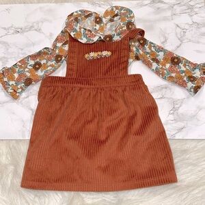 Wonder Nation rust orange corduroy dress with floral shirt size 0-3 months